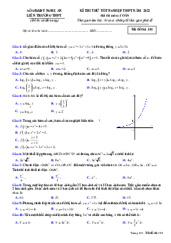 Đề thi thử THPT Quốc gia 2022 môn Toán liên trường THPT Nghệ An (có đáp án)