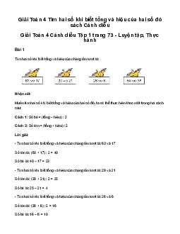 Toán lớp 4 Bài 29: Tìm hai số khi biết tổng và hiệu của hai số đó | Cánh Diều