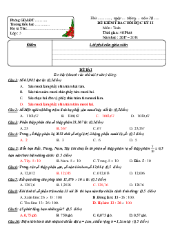 Đề thi học kì 2 môn Toán lớp 5 năm 2018 - Đề 1