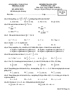 Đề kiểm tra học kỳ 2 Toán 12 năm 2021 – 2022 sở GD&ĐT Hậu Giang
