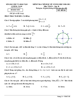 Đề thi cuối học kỳ 2 Toán 10 năm 2020 – 2021 sở GD&ĐT Quảng Nam