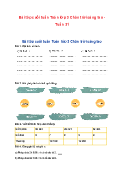 Bài tập cuối tuần Toán lớp 3 Chân trời sáng tạo - Tuần 31