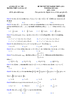 Đề thi thử TN THPT 2024 lần 1 môn Toán trường THPT Ngô Gia Tự – Phú Yên