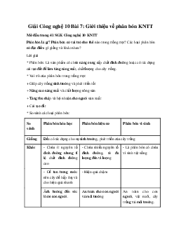 Giải Công nghệ 10 Bài 7: Giới thiệu về phân bón KNTT