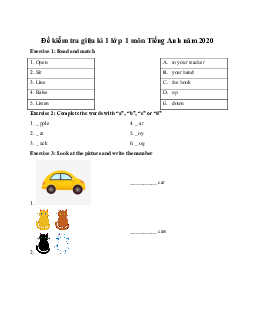 Đề kiểm tra giữa kì 1 lớp 1 môn Tiếng Anh năm 2020 - 2021
