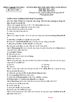 Đề thi HSG Lịch Sử 8 huyện Lâm Thao 2022-2023 (có đáp án)