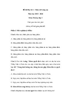 Đề thi học kì 1 môn Tin học lớp 3 năm 2023 - 2024 (Đề 4) | Chân trời sáng tạo