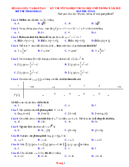 Đề minh họa môn Toán 2022 Bộ GD&ĐT (có đáp án và lời giải chi tiết)