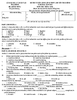 Đề thi Tuyển sinh lớp 10 THPT tỉnh Thái Bình năm học 2019-2020 môn Tiếng Anh (chuyên)