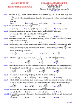 Đề HSG Toán 12 lần 2 năm 2022 – 2023 trường THPT Quảng Xương 2 – Thanh Hóa