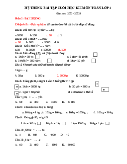 Đề cương ôn tập học kì 1 môn Toán 4 sách Cánh diều