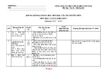 Khung kế hoạch dạy học môn học của tổ chuyên môn vật lí, khối lớp 789 CV 4040 năm 2021-2022