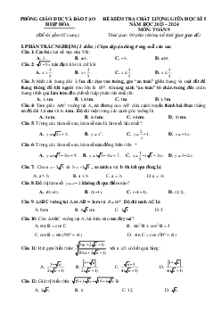 Đề giữa học kì 1 Toán 9 năm 2023 – 2024 phòng GD&ĐT Hiệp Hòa – Bắc Giang