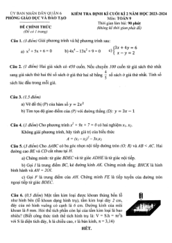 Đề thi cuối kì 2 Toán 9 năm 2023 – 2024 phòng GD&ĐT quận 6 – TP HCM