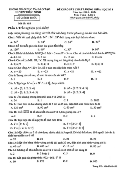 Đề giữa học kì 1 Toán 6 năm 2023 – 2024 phòng GD&ĐT Trực Ninh – Nam Định