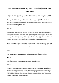 Giải KHTN 6 Bài 12: Nhiên liệu và an ninh năng lượng - Chân trời sáng tạo