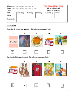 Đề thi học kì 2 môn Tiếng Anh lớp 4 năm 2022 - 2023 | đề 4