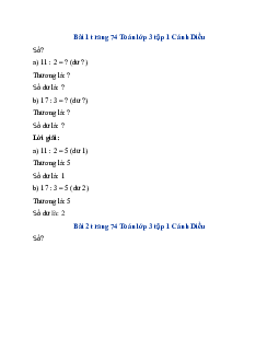 Giải SGK Toán lớp 3 trang 73, 74 Phép chia hết. Phép chia có dư | Cánh Diều