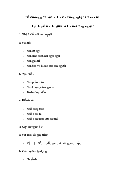 Đề cương ôn tập giữa học kì 1 môn Công nghệ 6 sách Cánh diều