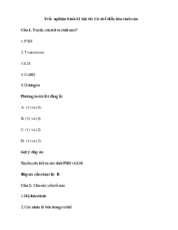 Trắc nghiệm Sinh học 11 bài 46| Kết nối tri thức