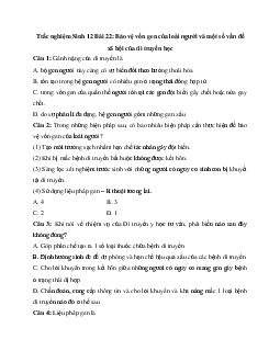 Trắc nghiệm Sinh học 12 bài 22: Bảo vệ vốn gen của loài người và một số vấn đề xã hội của di truyền học