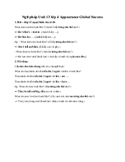 Ngữ pháp Unit 13 lớp 4 Appearance Global Success