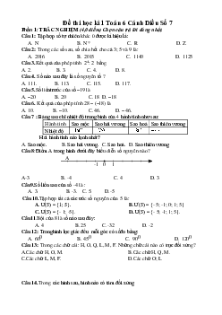 Đề thi học kì 1 Toán 6 sách Cánh Diều năm 2023 - 2024 Đề 7
