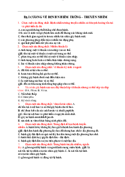 Bộ câu hỏi trắc nghiệm môn Bệnh truyền nhiễm bao gồm nhiều chương có đáp án chi tiết