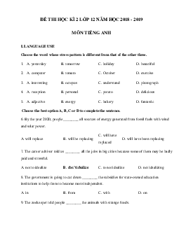Đề thi học kì 2 lớp 12 môn Tiếng Anh có file nghe năm 2023 số 1
