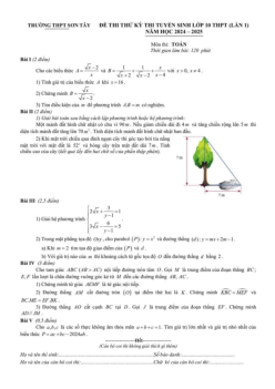 Đề thi thử Toán vào lớp 10 lần 1 năm 2024 – 2025 trường THPT Sơn Tây – Hà Nội