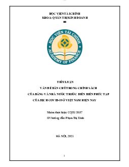 Tiểu luận: “Vấn đề dân chủ trong chính sách của Đảng và Nhà nước trước diễn biến phức tạp của dịch COVID19 ở Việt Nam hiện nay”
