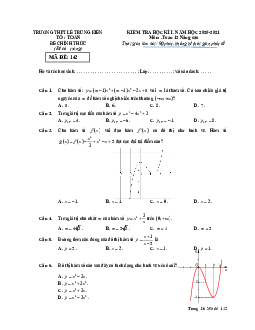 Đề thi HK1 Toán 12 năm 2020 – 2021 trường THPT Lê Trung Kiên – Phú Yên