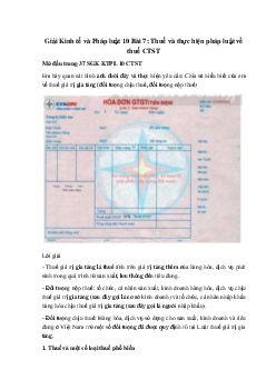 Giải Kinh tế và Pháp luật 10 Bài 7: Thuế và thực hiện pháp luật về thuế CTST