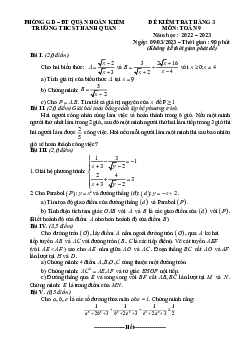 Đề kiểm tra Toán 9 tháng 3 năm 2023 trường THCS Thanh Quan – Hà Nội