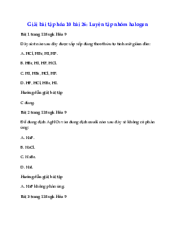 Giải Hóa 10 Bài 26: Luyện tập nhóm halogen
