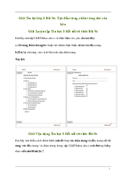 Giải Tin học 8 Bài 9a: Tạo đầu trang, chân trang cho văn bản | Kết nối tri thức