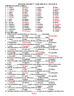 Tài liệu ôn tập Tiếng Anh 10 học kỳ 1 năm 2022-2023 (có đáp án)