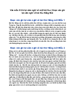 Văn mẫu 8 | Viết đoạn văn ghi lại cảm nghĩ về bài thơ Nắng mới