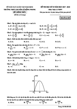 Đề thi học kỳ 2 Toán 12 năm 2017 – 2018 trường chuyên Lê Hồng Phong – Nam Định
