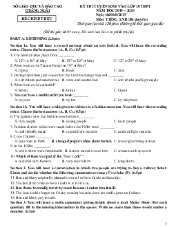 Đề thi Tuyển sinh vào 10 chuyên Tiếng Anh THPT Chuyên Lê Khiết sở GD&ĐT Quảng Ngãi năm 2019-2020