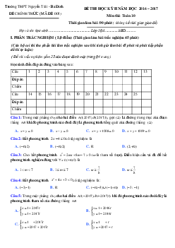 Đề thi HK2 Toán 10 năm học 2016 – 2017 trường THPT Nguyễn Trãi – Hà Nội