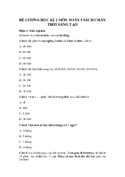 Đề cương ôn tập học kì 2 môn Toán 3 | Chân trời sáng tạo