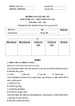 Đề thi giữa học kì 1 môn Lịch sử - Địa lí 4 năm 2023 - 2024 sách Chân trời sáng tạo