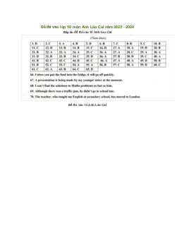 Đề thi vào 10 môn Tiếng Anh năm 2023 - 2024 sở GD&ĐT Lào Cai