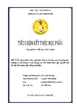 Tiểu luận Quan điểm duy vật biện chứng về mối quan hệ giữa cái chung cái riêng | Học viện Ngân Hàng