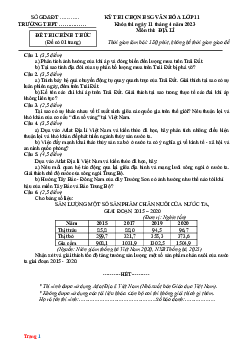 Đề thi HSG Địa Lí 11 cấp trường 2022-2023 (Có đáp án)