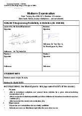 Đề thi giữa kỳ học phần Engineering Probability and Statistics năm 2021 | Trường Đại học Quốc tế, Đại học Quốc gia Thành phố Hồ Chí Minh
