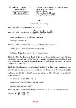 Đề thi tuyển sinh vào lớp 10 THPT năm học 2023-2024 môn toán Sở GD Ninh Thuận (có đáp án và lời giải chi tiết
