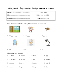 Bài tập ôn hè Tiếng Anh lớp 3 lên lớp 4 sách Global Success số 1