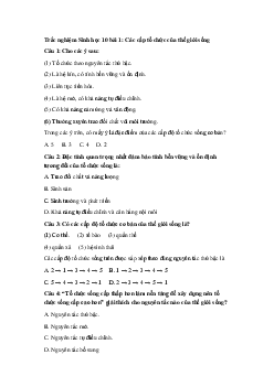 Trắc nghiệm Sinh học 10 bài 1: Các cấp tổ chức của thế giới sống